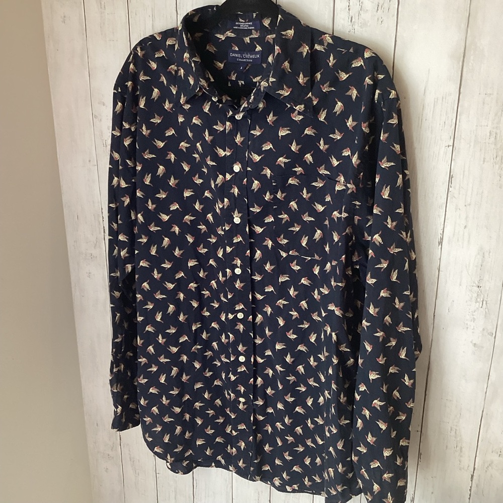 Daniel Cremieux Navy Buttondown Shirt Cotton Mallard Bird Print Large - Picture 6 of 6